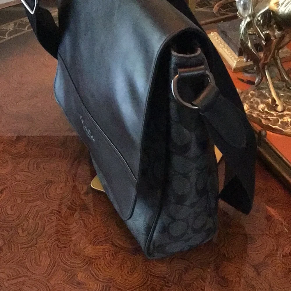 Coach Black Messenger Flap Bag with Leather Trim Houston Map